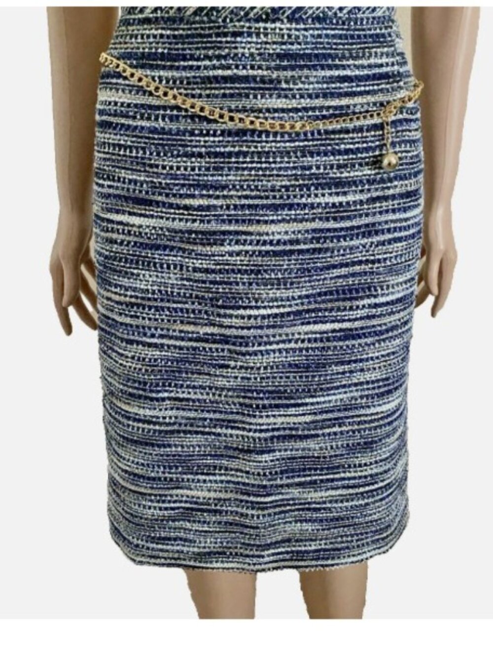 TAHARI ASL Blue Skirt with Metallic Thread & Chain Belt Size 16 Retails $79.00